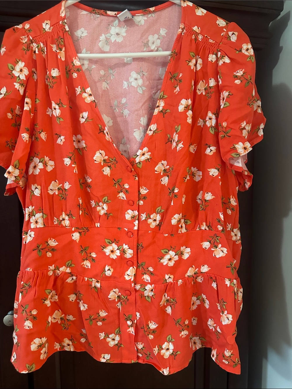 Old Navy orange Floral V-Neck Peplum Blouse sz XL